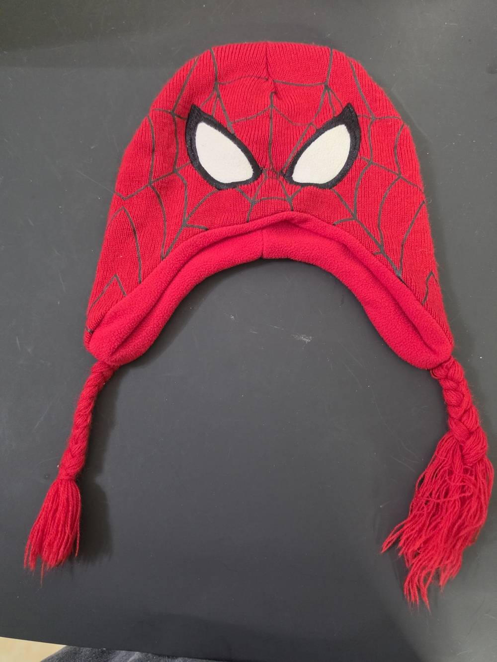 Marvel Red Spider-Man Knit Earflap Hat with White Eye Appliqués